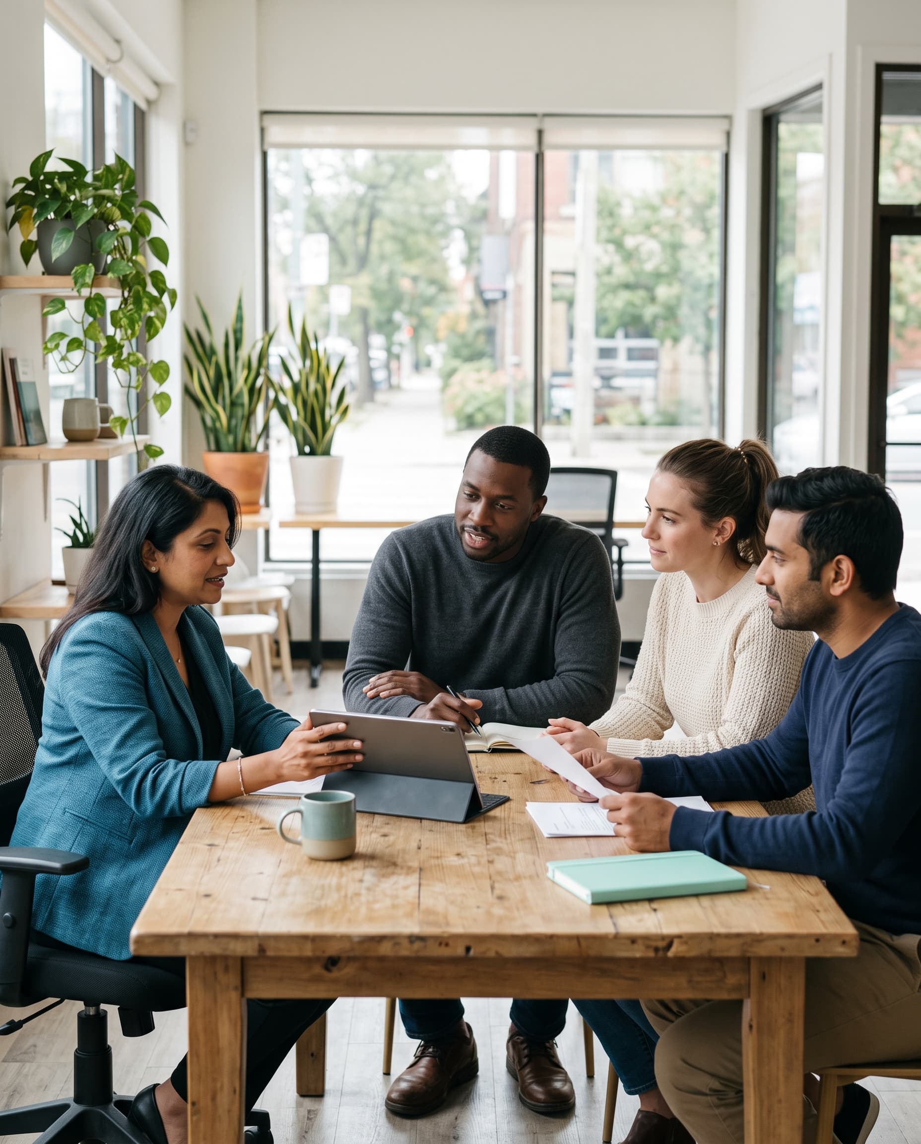 Mortgage broker meeting with prospective borrowers